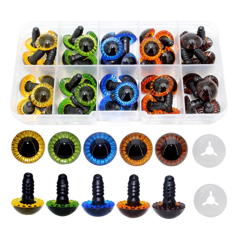 ARTCXC 50Pcs 15mm 5Colors Plastic Safety Eyes Craft Eyes with Sturdy Washers for Crocheting Doll, Puppet, Plush Animal DIY Making - Image 1